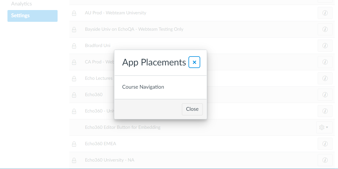 App placement in Canvas showing Course Navigation as described